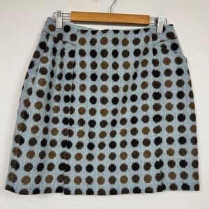 Boden Blue Brown Polka Dot Wool Mini Skirt Women’s 8 Preppy School Girl Pencil
